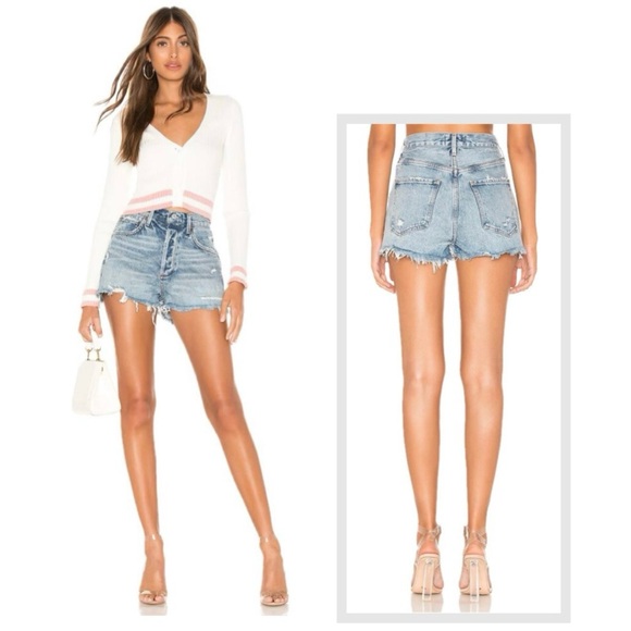 AGOLDE Jaden Hi Rise Short Cut Off Surreal Distressed Boho Whimsical 2" Wmn 25 - Picture 16 of 16